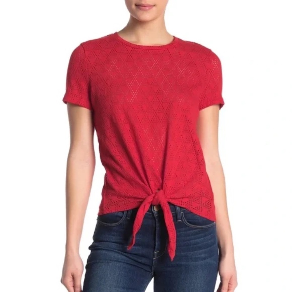 Madewell Tie Front Eyelet Geometric Tee